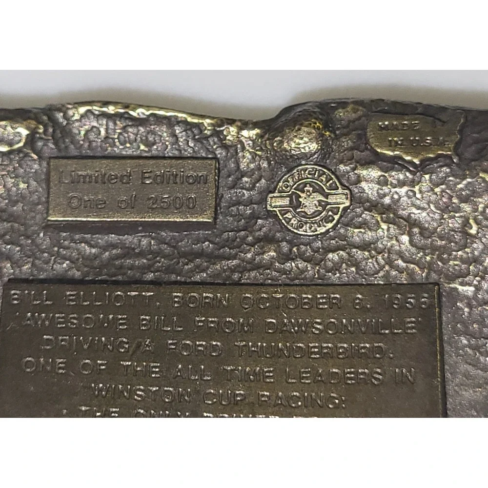 Anheuser-Busch Belt Buckle Mens Bronze Bill Elliott NASCAR Limited Ed Vintage